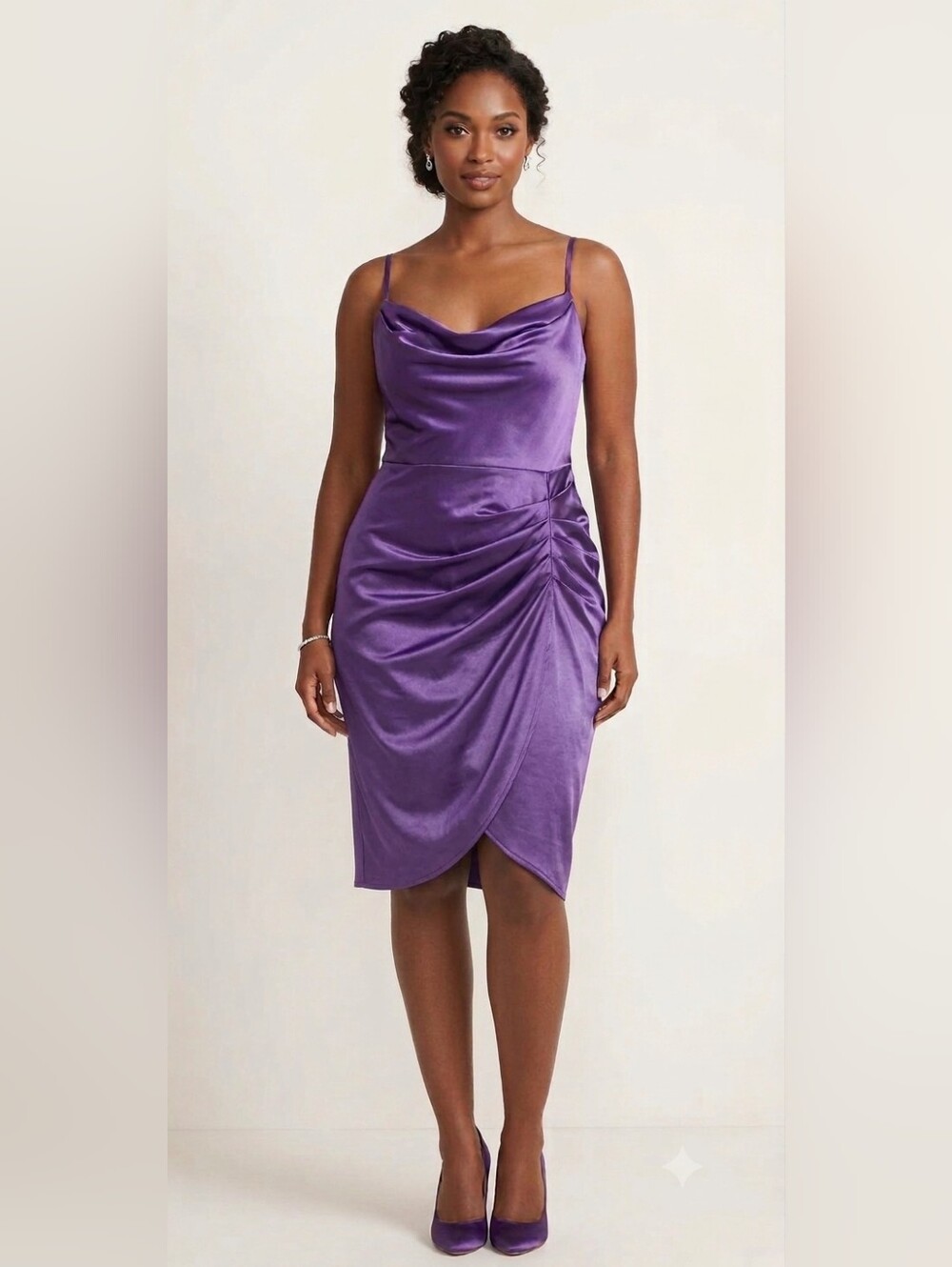 Draped Purple Satin Cocktail Dress